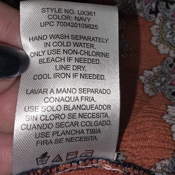 Bila XXL Boho Paisley Tunic Blouse Navy Orange 3/4 Sleeve Plus Size Flowy Hippie - Picture 5 of 5